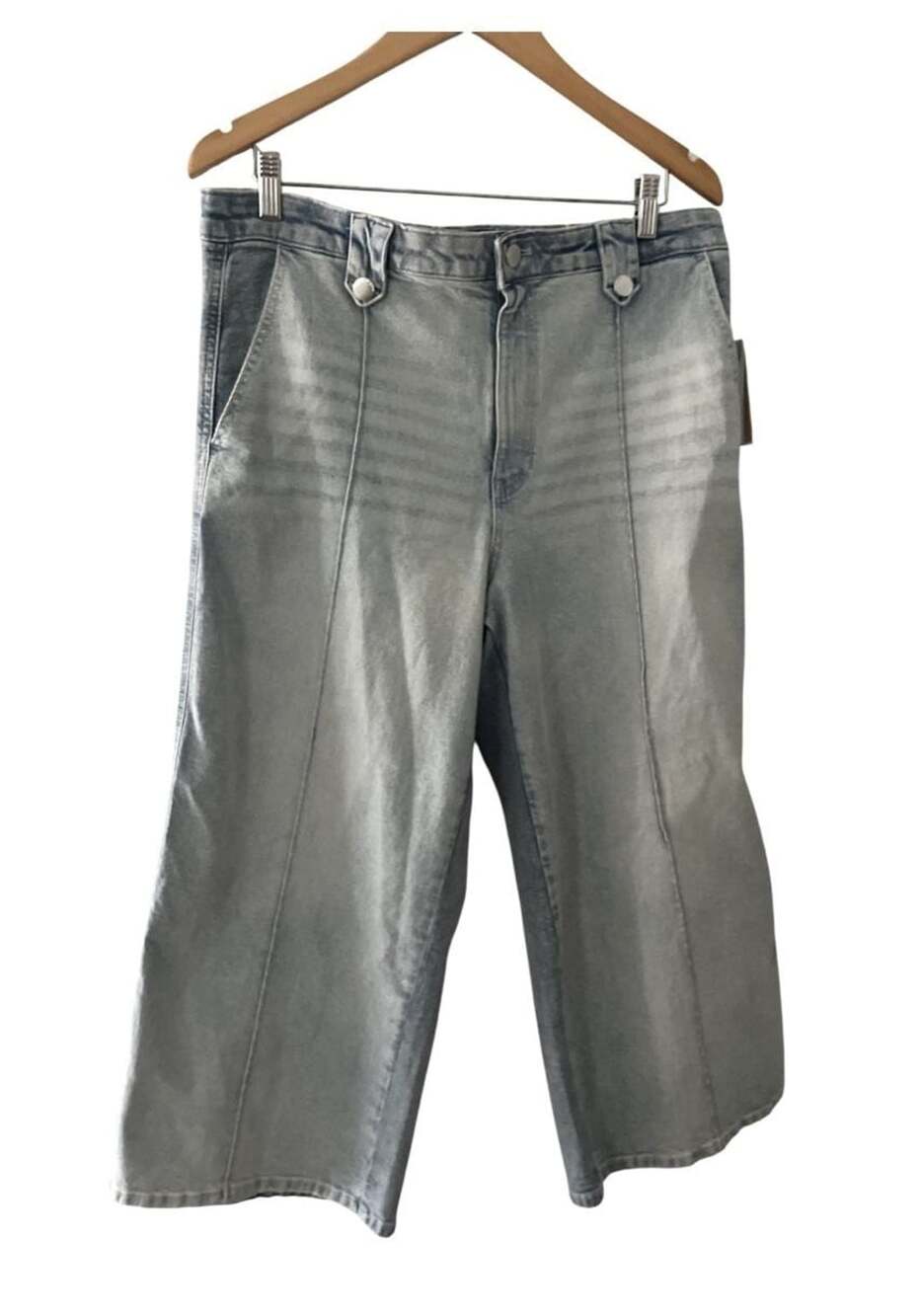 Michael Kors Selma Crop Wide Leg Denim Pants Size 12 Light Wash Blue